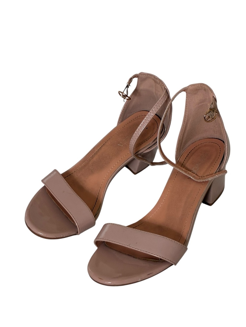Top Moda | Mauve strappy tall square heel one strap patent leather sandals size